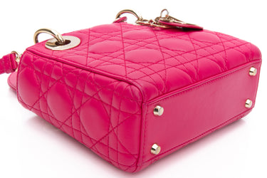 DIOR Lady Dior Mini Hot Pink Cannage Lambskin Leather Crossbody Bag