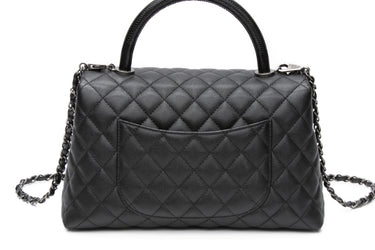 CHANEL Black Caviar Lizard Quilted Small Coco Handle Flap Bag
