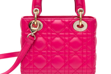 DIOR Lady Dior Mini Hot Pink Cannage Lambskin Leather Crossbody Bag