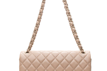 CHANEL Dark Beige Lambskin Quilted Jumbo Double Flap Bag