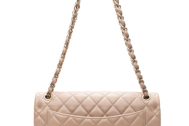 CHANEL Dark Beige Lambskin Quilted Jumbo Double Flap Bag