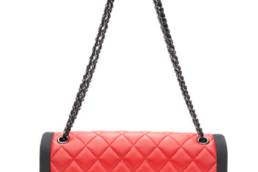 CHANEL Black Red Lambskin Grosgrain Quilted Flap Bag