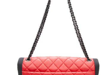 CHANEL Black Red Lambskin Grosgrain Quilted Flap Bag
