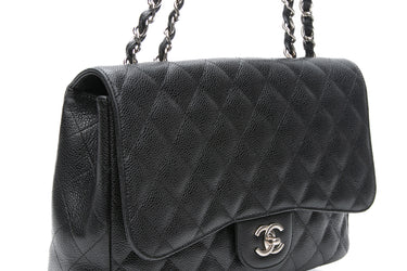 CHANEL Black Caviar Quilted Jumbo Single Flap Bag