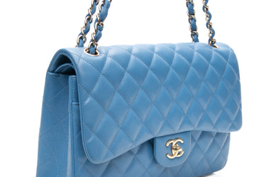 CHANEL Blue Caviar Quilted Jumbo Double Flap Bag