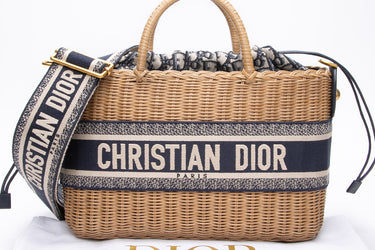 DIOR Oblique Canvas and Wicker Basket Bag