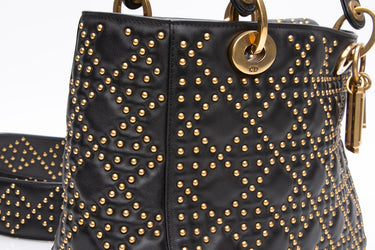 DIOR Black Lambskin Studded Medium Lady Dior Bag