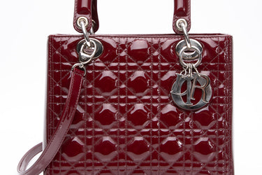 DIOR Patent Cannage Medium Burgundy Lady Dior Bag