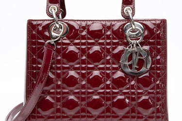 DIOR Patent Cannage Medium Burgundy Lady Dior Bag