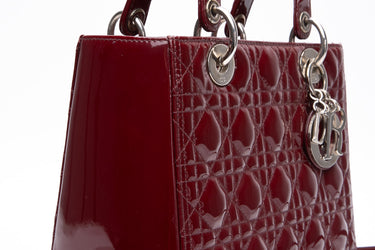 DIOR Patent Cannage Medium Burgundy Lady Dior Bag