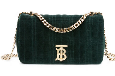 BURBERRY Dark Green Velvet Quilted Small Lola Shoulder Bag