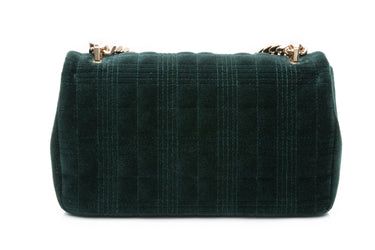 BURBERRY Dark Green Velvet Quilted Small Lola Shoulder Bag