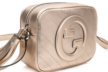 GUCCI Golden Metallic Calfskin Diagonal Stitched Small Blondie Camera Crossbody Bag (New)