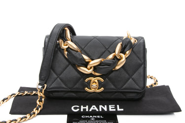 CHANEL Black Shiny Lambskin Small Chain Is More Flap Crossbody Bag