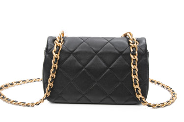 CHANEL Black Shiny Lambskin Small Chain Is More Flap Crossbody Bag