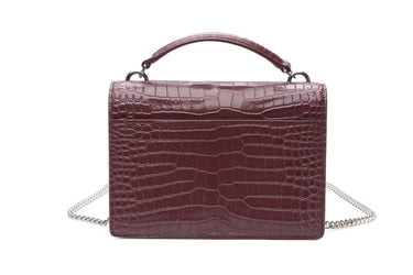 SAINT LAURENT Rouge Legion Croc Embossed Leather Mini Sunset Chain Wallet Crossbody Bag