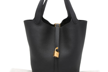 HERMES Black Noir Clemence Picotin Lock 22 Bag (2025 Model)