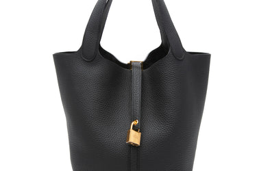 HERMES Black Noir Clemence Picotin Lock 22 Bag (2025 Model)
