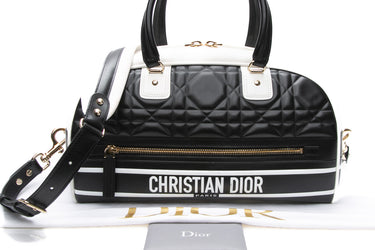 DIOR Black and White Calfskin Dior Vibe Zip Bowling Bag