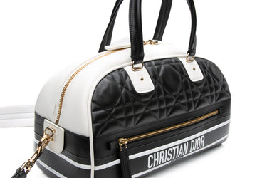 DIOR Black and White Calfskin Dior Vibe Zip Bowling Bag