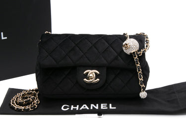 CHANEL Black Velvet Quilted Mini Rectangular Pearl Crush Flap Bag