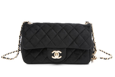 CHANEL Black Velvet Quilted Mini Rectangular Pearl Crush Flap Bag