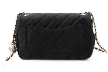 CHANEL Black Velvet Quilted Mini Rectangular Pearl Crush Flap Bag