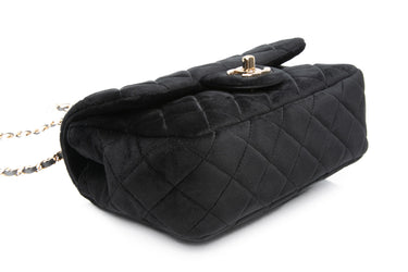 CHANEL Black Velvet Quilted Mini Rectangular Pearl Crush Flap Bag
