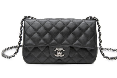 CHANEL Iridescent Black Caviar Quilted Mini Rectangular Flap Crossbody Bag