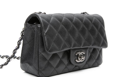 CHANEL Iridescent Black Caviar Quilted Mini Rectangular Flap Crossbody Bag