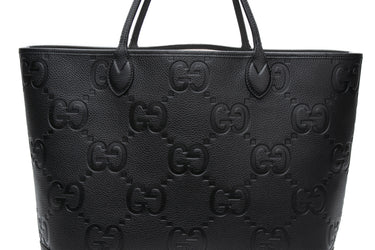 GUCCI Black Monogram Jumbo GG Calfskin Web Large Shopping Tote Bag