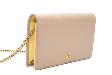 GUCCI Beige and Yellow GG Marmont Wallet on Chain