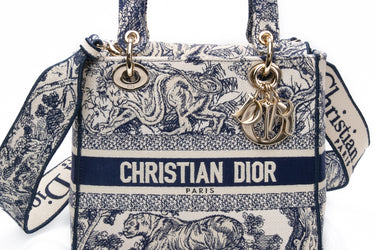 DIOR Blue Toile de Jouy Reverse Embroidery Medium Lady D-Lite Bag