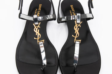 SAINT LAURENT Cassandra Leather YSL Slingback Sandals 38 (New)