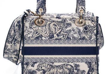 DIOR Blue Toile de Jouy Reverse Embroidery Medium Lady D-Lite Bag