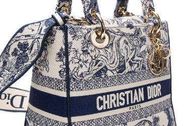 DIOR Blue Toile de Jouy Reverse Embroidery Medium Lady D-Lite Bag