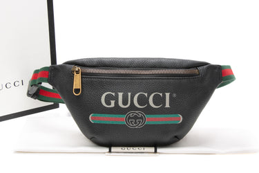 GUCCI Black Grained Calfskin Small Logo Belt Bag