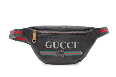 GUCCI Black Grained Calfskin Small Logo Belt Bag