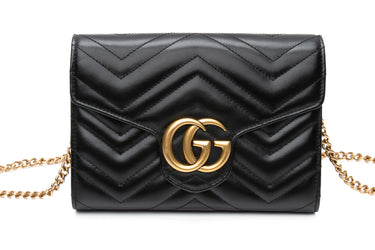 GUCCI Black GG Marmont Super Mini Chain Crossbody Bag