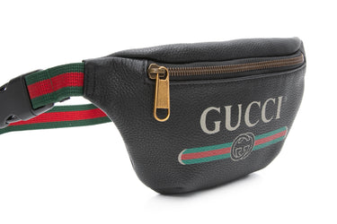 GUCCI Black Grained Calfskin Small Logo Belt Bag