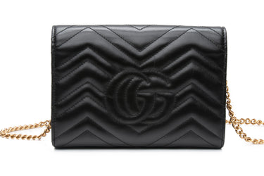 GUCCI Black GG Marmont Super Mini Chain Crossbody Bag