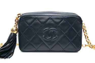 CHANEL Vintage Navy Blue Lambskin Quilted Tassel Camera Crossbody Bag