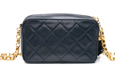 CHANEL Vintage Navy Blue Lambskin Quilted Tassel Camera Crossbody Bag