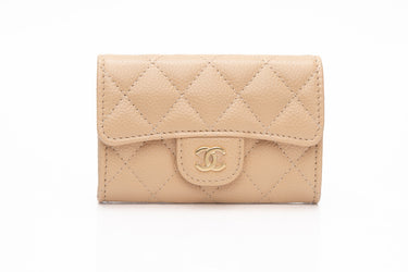 CHANEL Beige Caviar Quilted Classic Flap Card Holder (New)