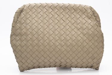 BOTTEGA VENETA Travertine Intrecciato Nappa Clasp Large Clutch