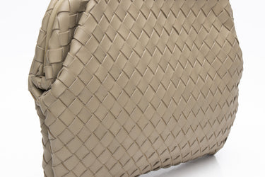 BOTTEGA VENETA Travertine Intrecciato Nappa Clasp Large Clutch