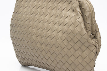 BOTTEGA VENETA Travertine Intrecciato Nappa Clasp Large Clutch