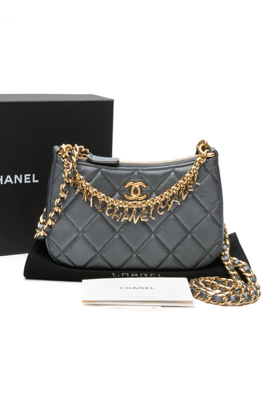 CHANEL 24P Grey Metallic Lambskin Coco Mark Crossbody Bag – Luxury