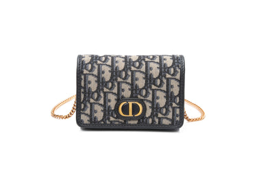 DIOR Navy Blue Oblique Canvas Nano 30 Montaigne 2 in 1 Chain Pouch/ Belt Bag