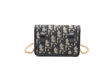 DIOR Navy Blue Oblique Canvas Nano 30 Montaigne 2 in 1 Chain Pouch/ Belt Bag